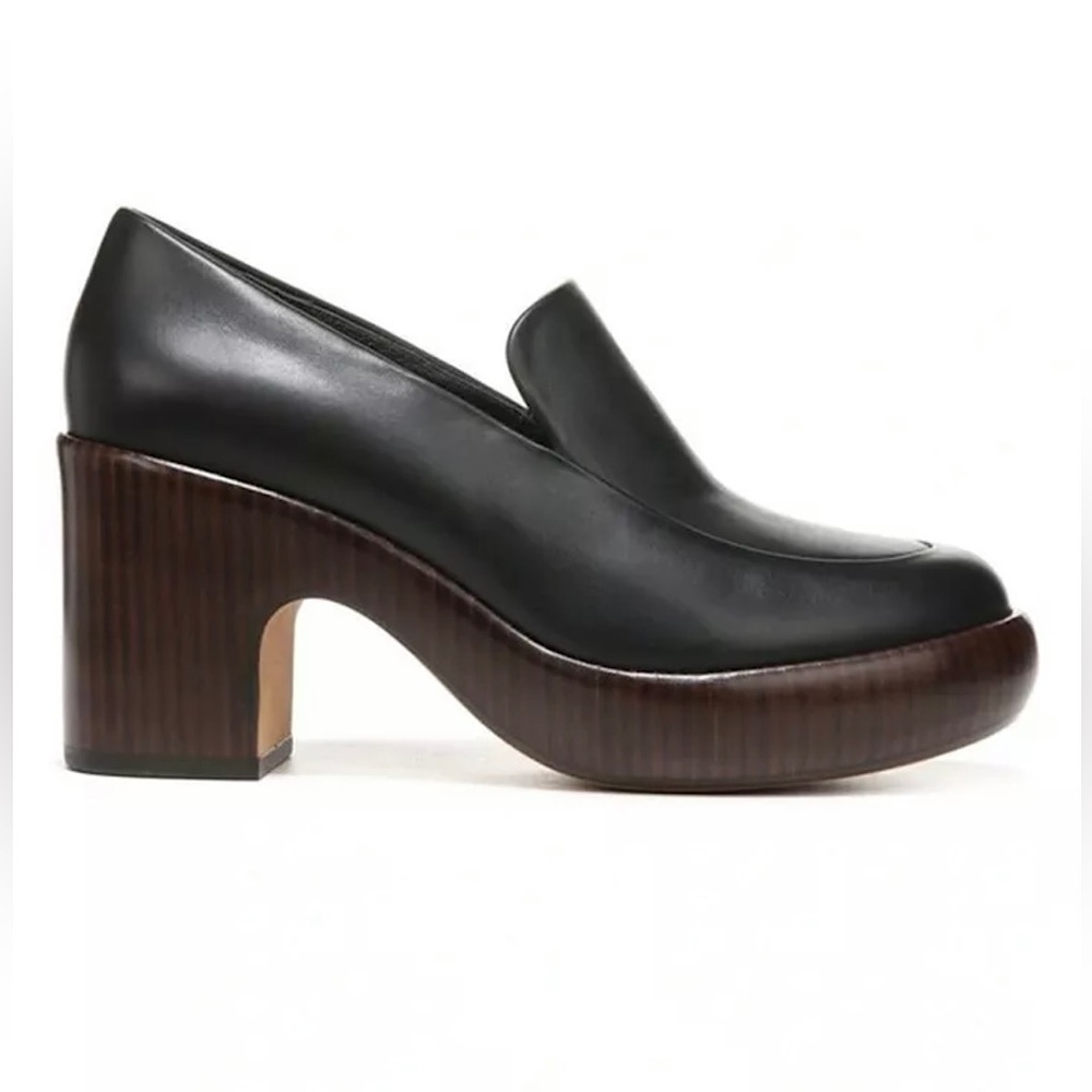 NEW! VINCE NARISSA PLATFORM LEATHER Luxury Heeled Shoes Size 9.5 Black Office - Picture 1 of 12